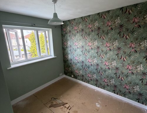 Bedroom Decorated With Wallpapered Feature Wall – Lea, Preston